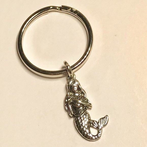 Mermaid Keychain Keyring Silver Tone Metal Charm Island Beach Nautical - Picture 6 of 10